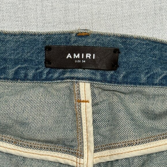 Amiri Distressed Raw Hem Jeans Blue Medium Wash Straight Leg Denim Size 34 - Picture 14 of 15